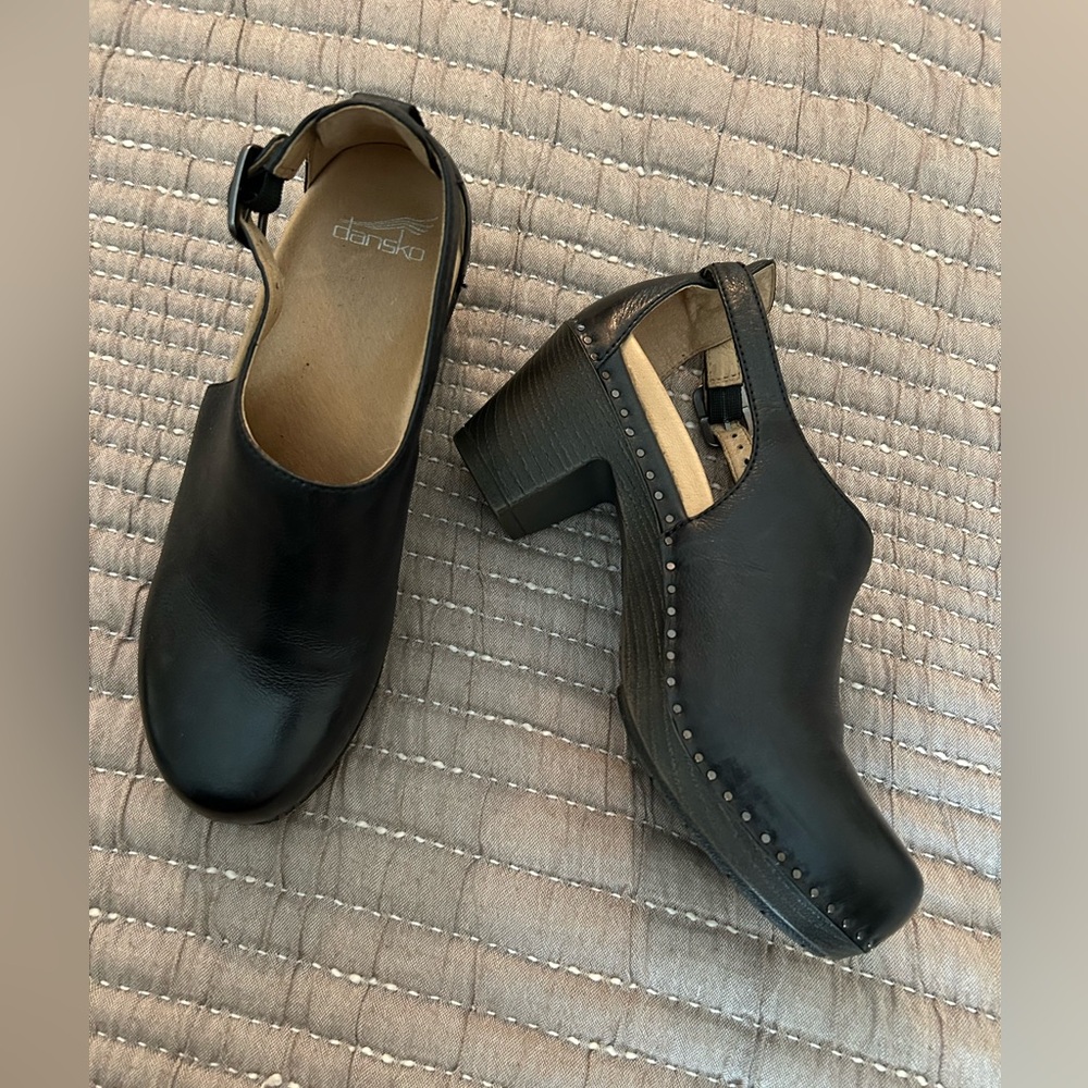 Dansko Black Leather Clog Heels